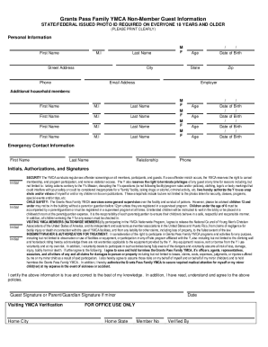 Fillable Online Grants Pass Family YMCA Non-Member Guest Information ...