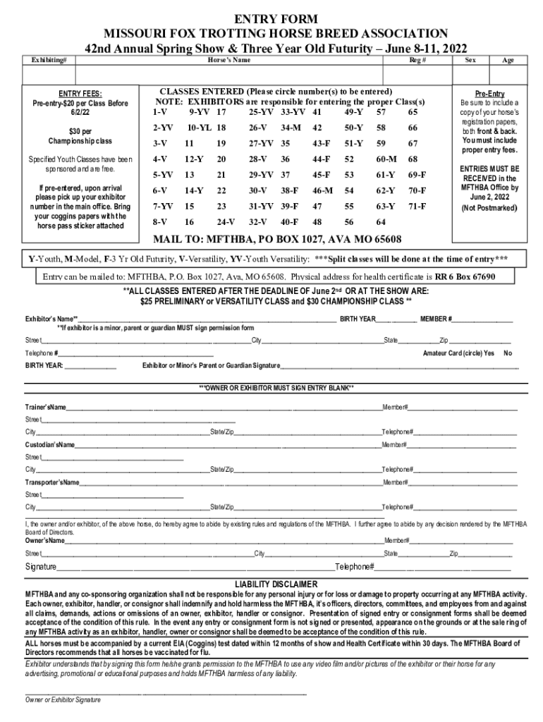 Fillable Online Show ENTRY FORM Fax Email Print - pdfFiller