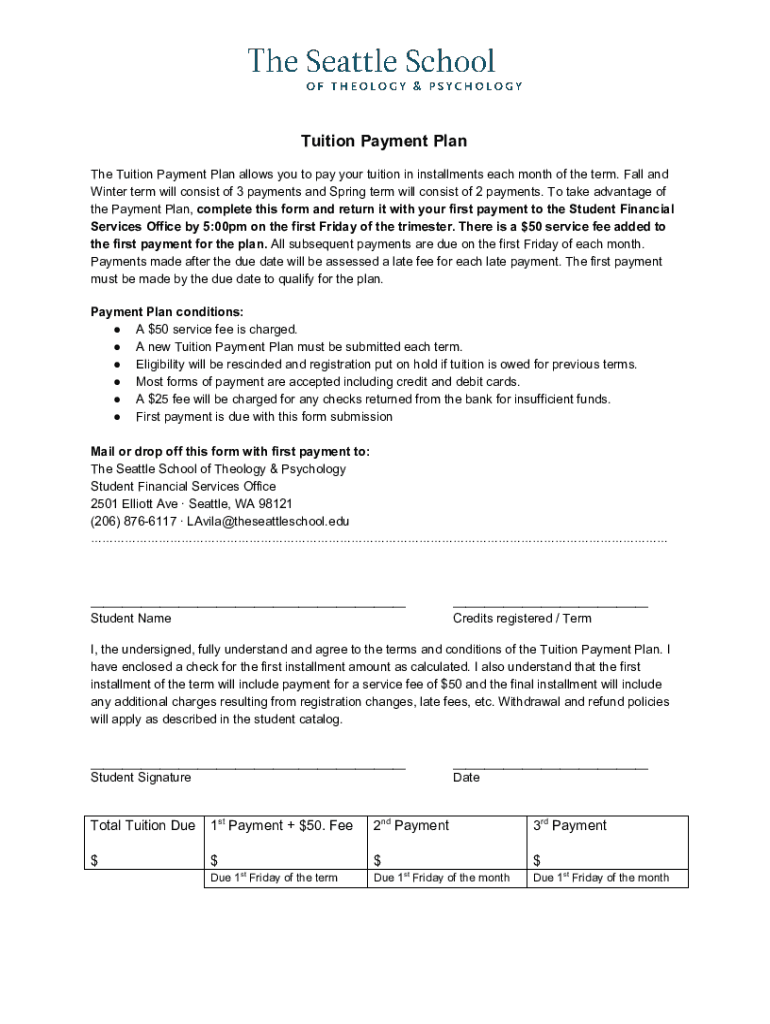 Fillable Online The Tuition Payment Plan allows you to pay your tuition