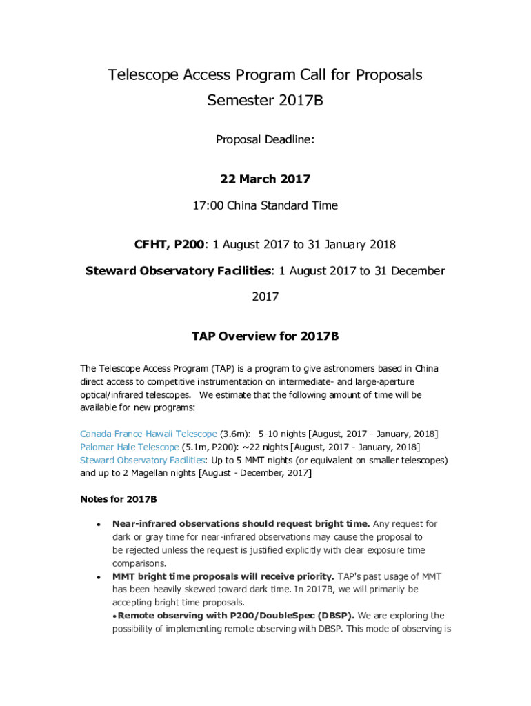 Fillable Online Telescope Proposals Steward Observatory Fax Email