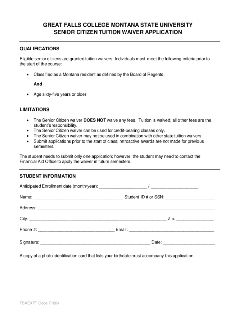 Fillable Online catalog gfcmsu Senior Citizen Tuition Waiver