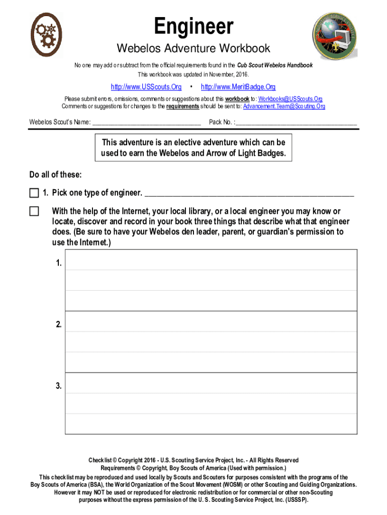 Fillable Online Webelos and Arrow of Light Elective Adventure ... Fax Email Print - pdfFiller