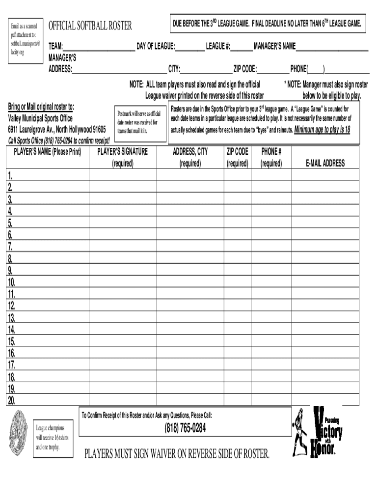 Fillable Online Adult Slow Pitch Softball League Rules