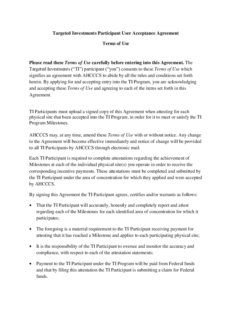 Fillable Online Targeted Investments Participant User Acceptance Agreement Fax Email Print