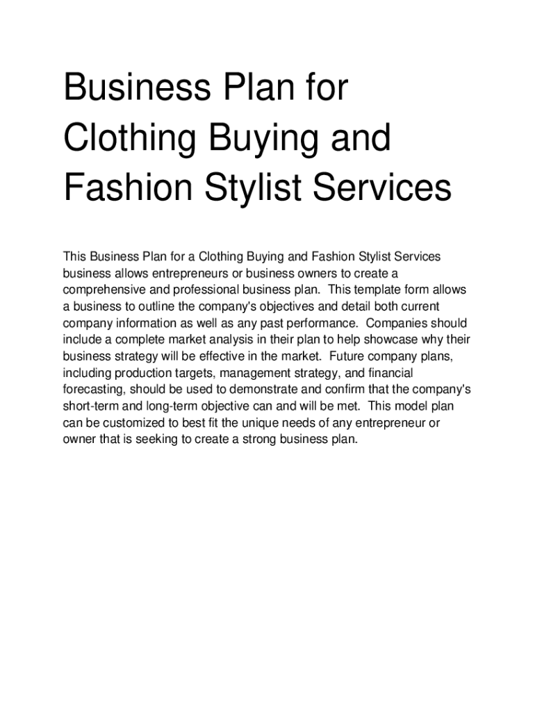 Fillable Online Fashion Stylist Business Plan Sample Template for 2023