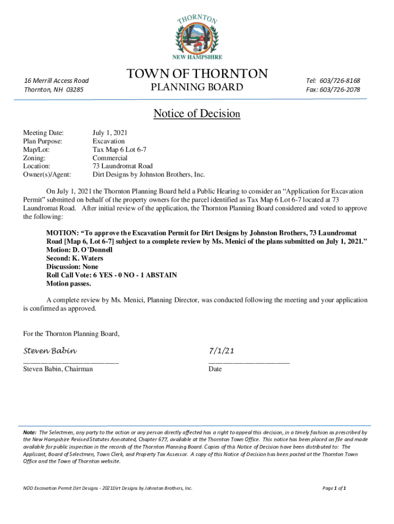 Fillable Online town of thornton planning board Fax Email Print