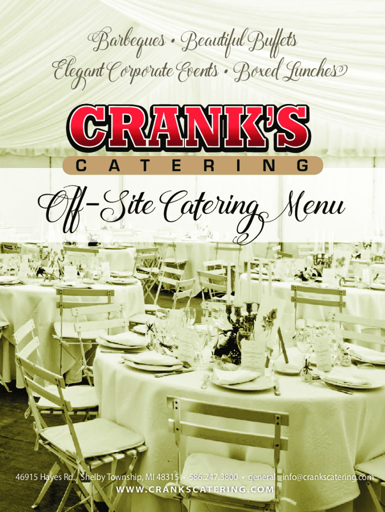 Fillable Online Crank's CateringEnchantment Banquet HallShelby Township