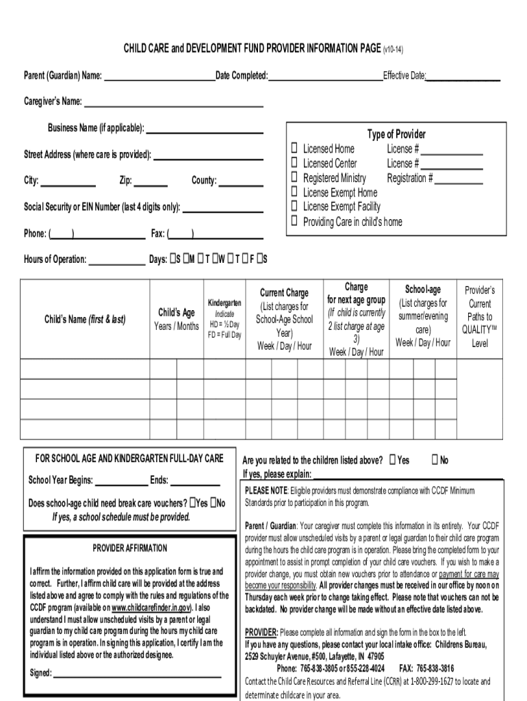 Fillable Online Documents to complete your Child Care and Development