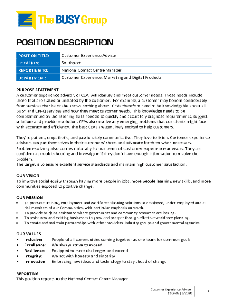 Fillable Online Customer Service Manager Job Description (With Example