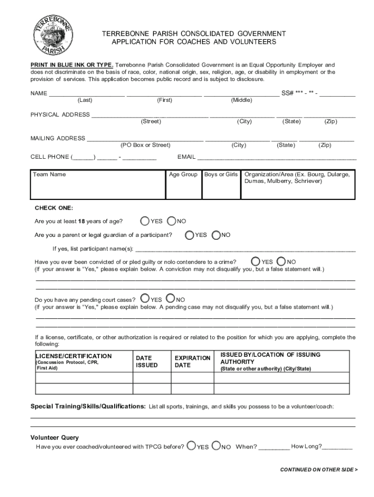 Fillable Online terrebonne parish consolidated government application