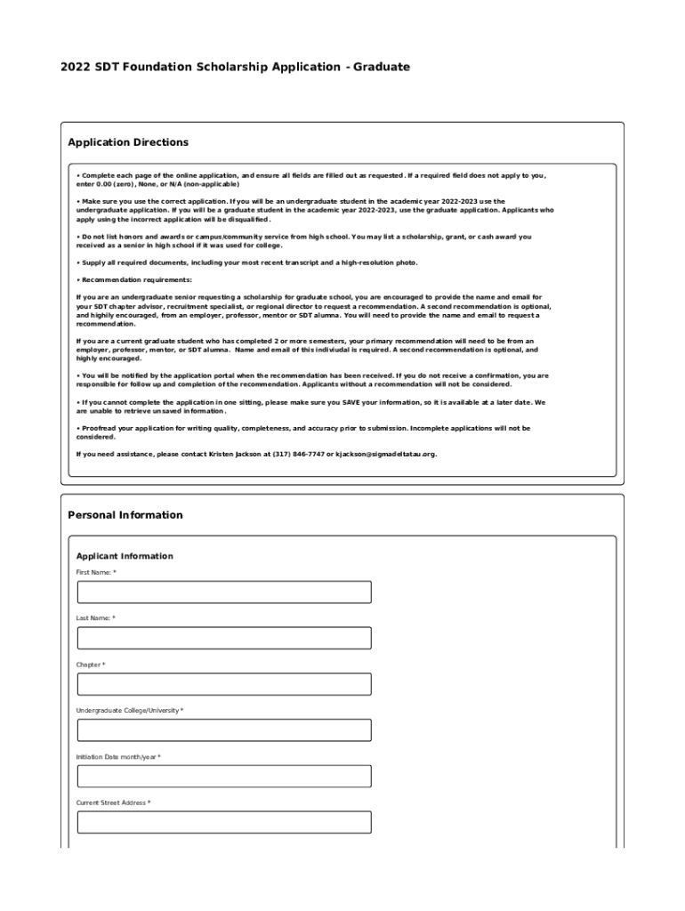 Fillable Online 2022 SDT Foundation Scholarship Application Graduate