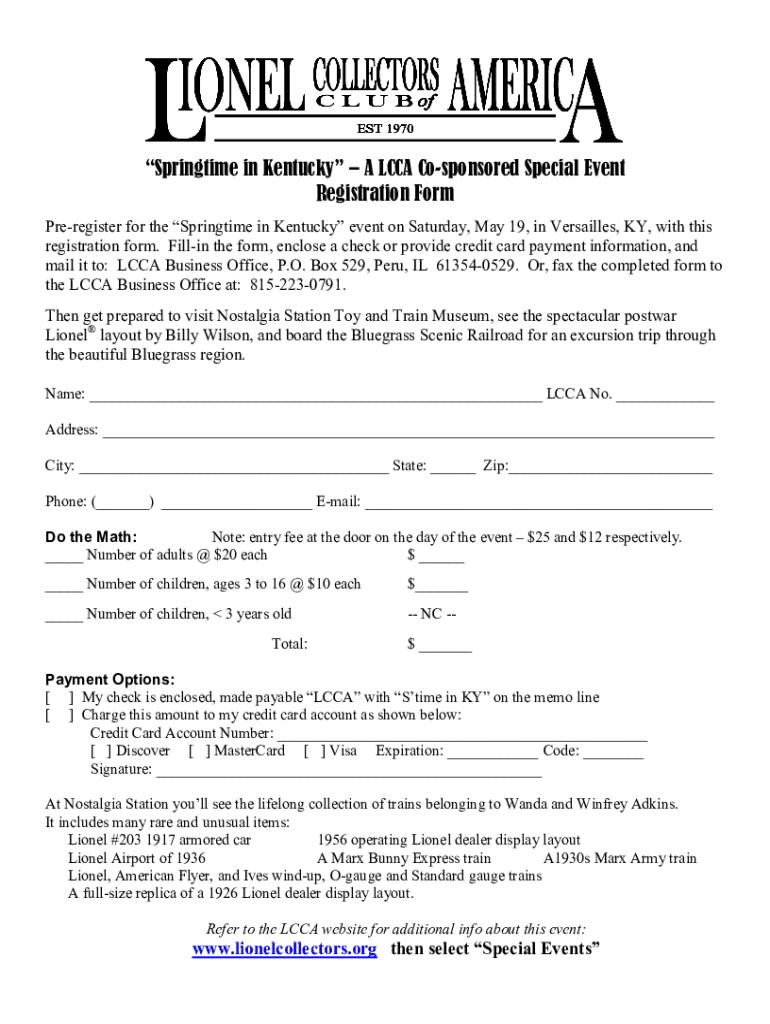 Fillable Online A LCCA Cosponsored Special Event Registration Form Fax