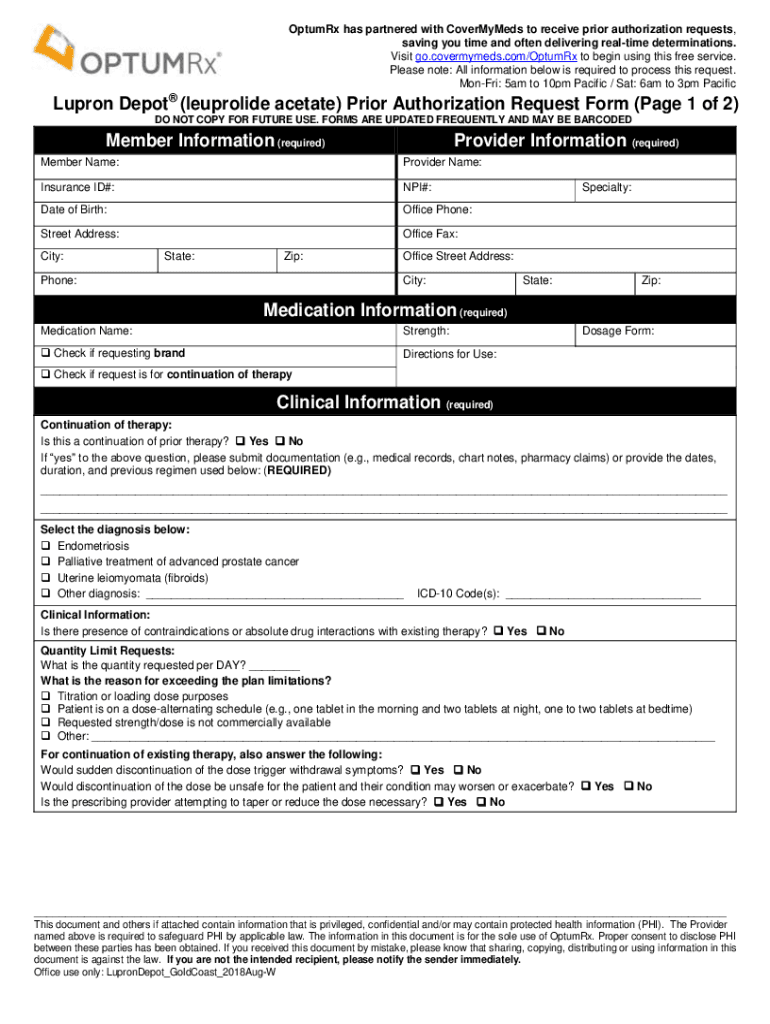 Fillable Online Depot ( acetate) Prior Authorization Request Form