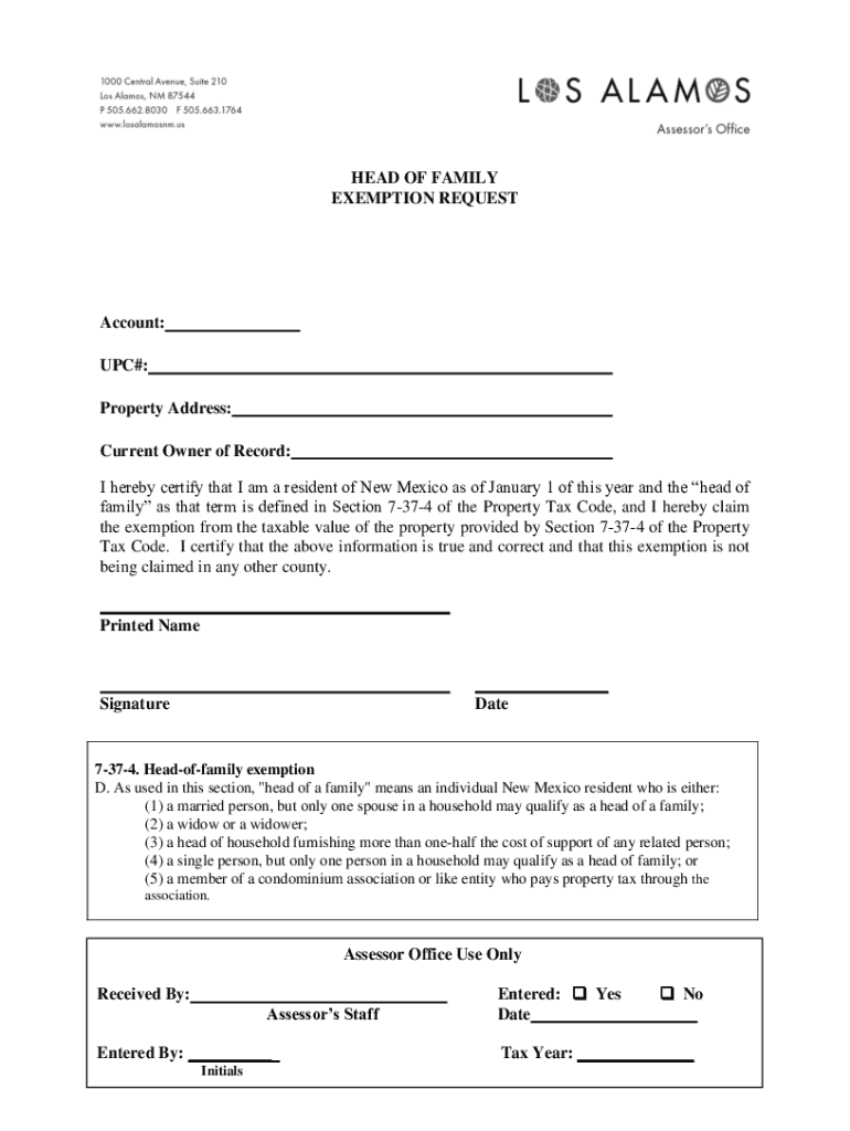 Fillable Online HEAD OF FAMILY EXEMPTION REQUEST Account UPC Fax Email