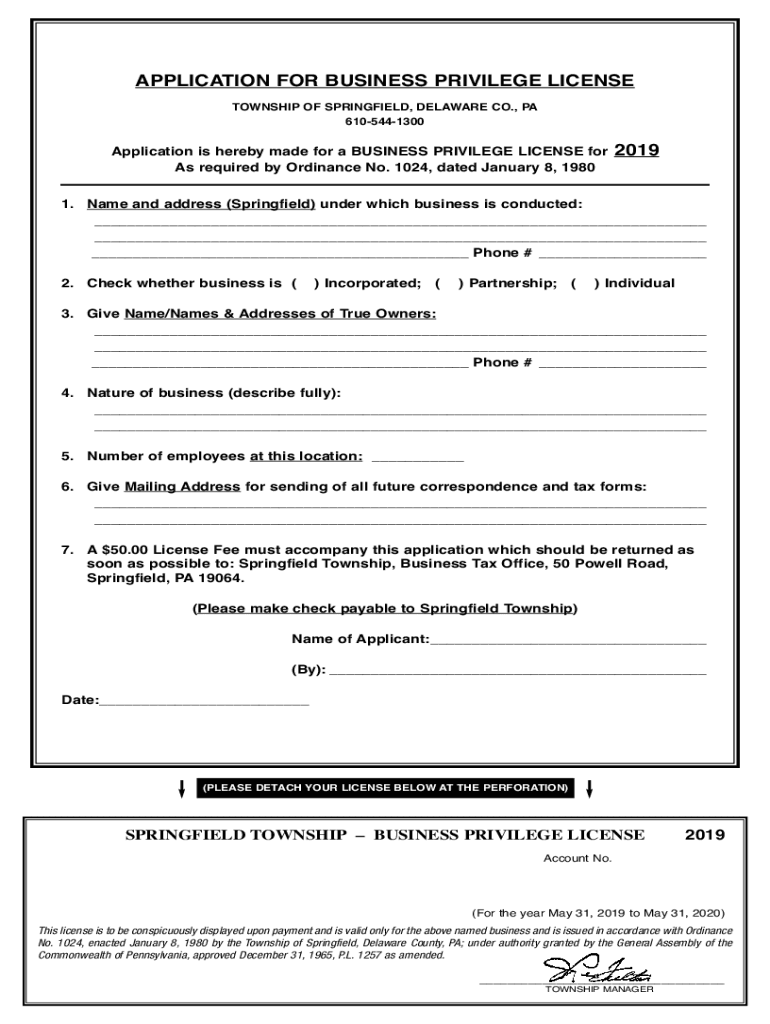 Fillable Online Township of Springfield, PA Business Privilege Tax eCode360 Fax Email Print