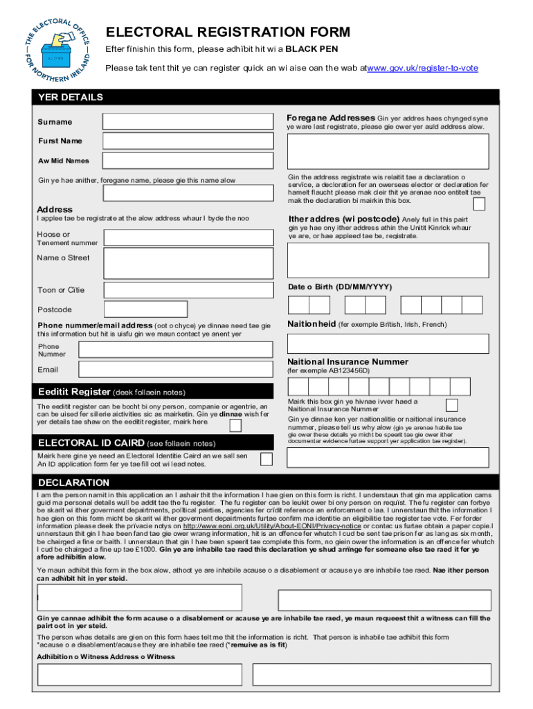 Fillable Online ELECTORAL REGISTRATION FORM Fax Email Print pdfFiller