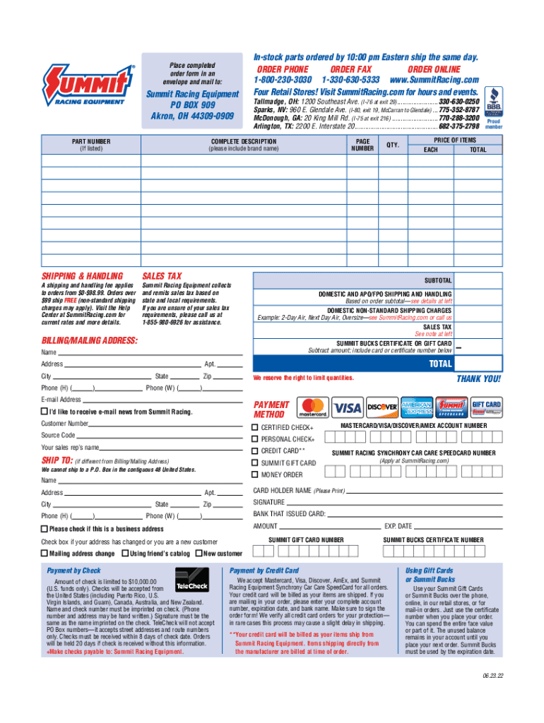 Fillable Online Summit Racing Catalog Pdf Fill Online, Printable