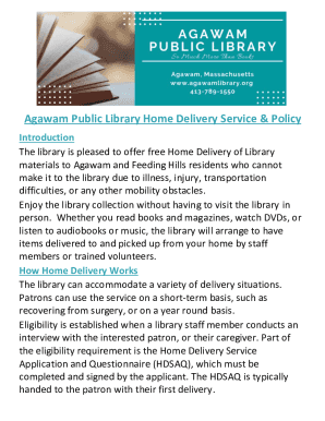 Agawam Public Library Home Delivery Service &amp;amp; Policy