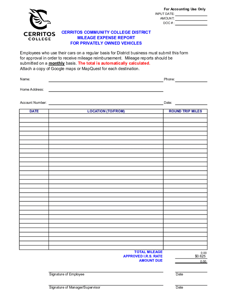 Fillable Online Mileage Expense Report. Mileage expense claim form Fax