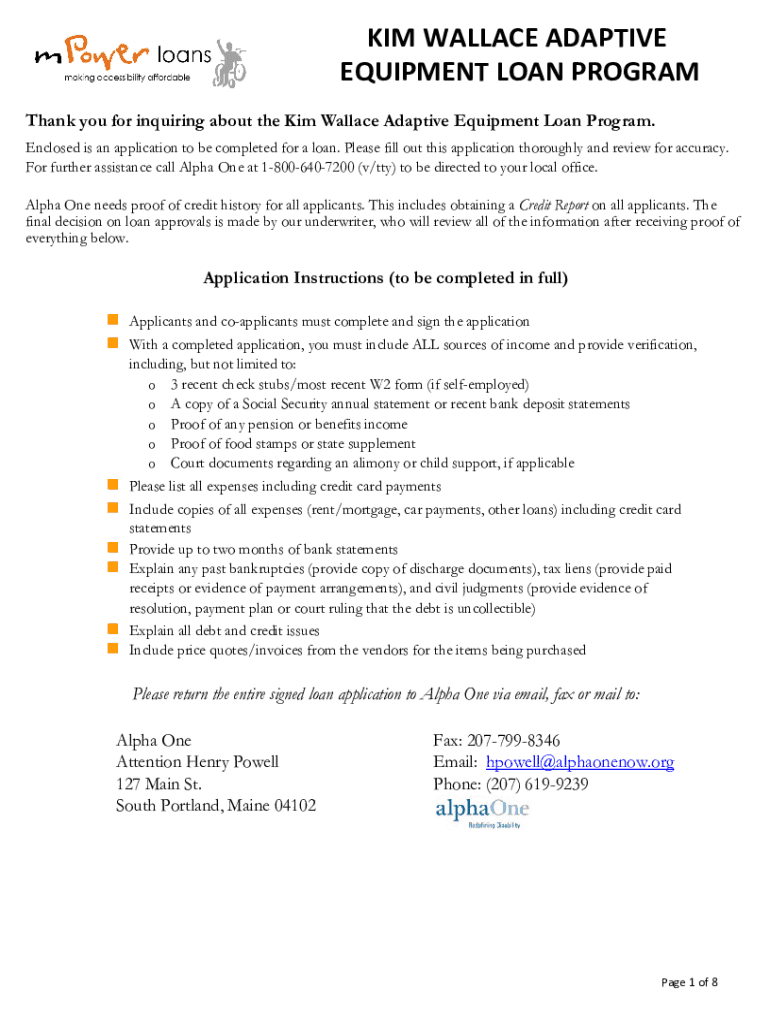 Fillable Online Kim Wallace Adaptive Equipment Loan Program Fund Board