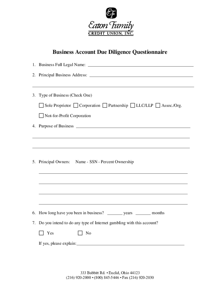 Fillable Online DUE DILIGENCE QUESTIONNAIRE FORM INSTRUCTIONS Fax Email