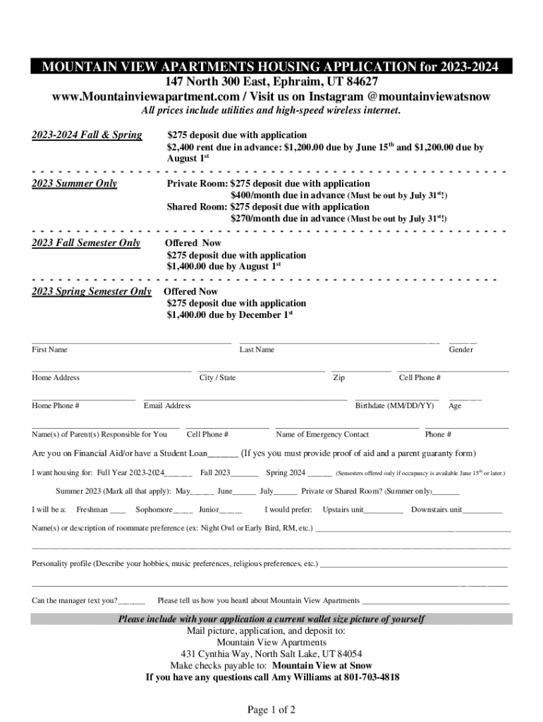 Fillable Online Application Mountain View Apartments Fax Email Print
