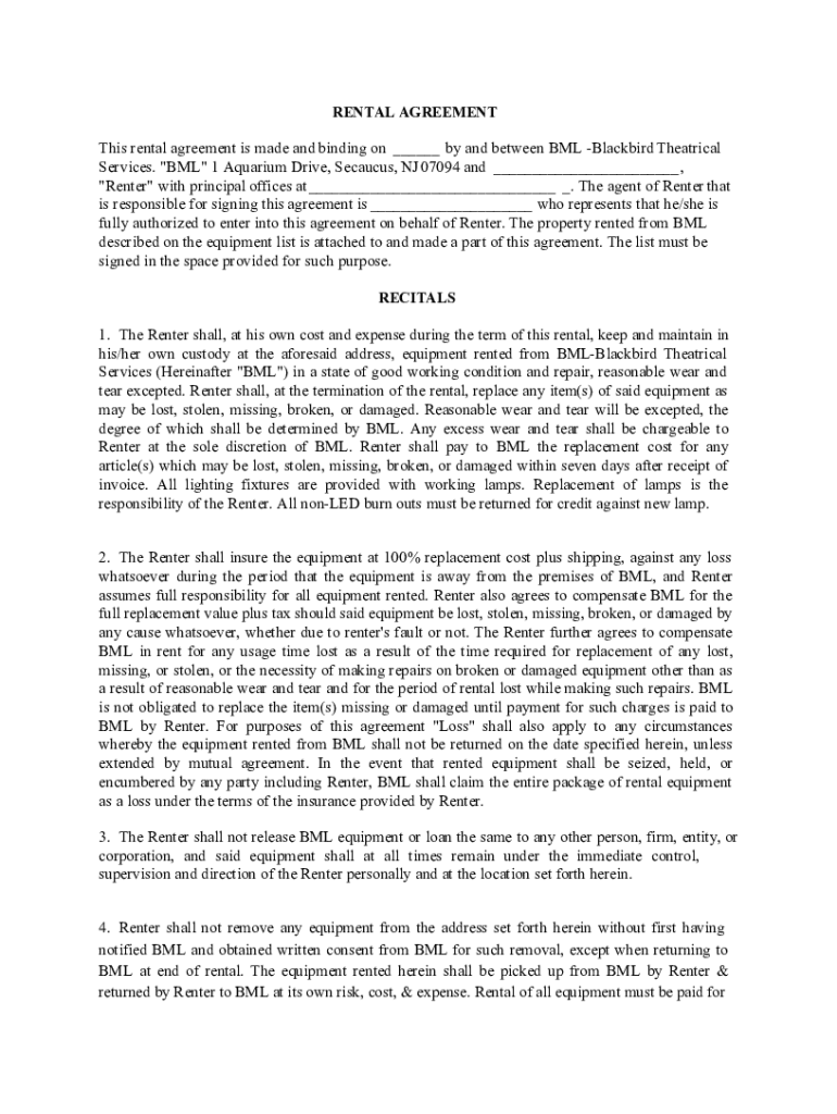 Fillable Online This rental agreement is made and binding on by and