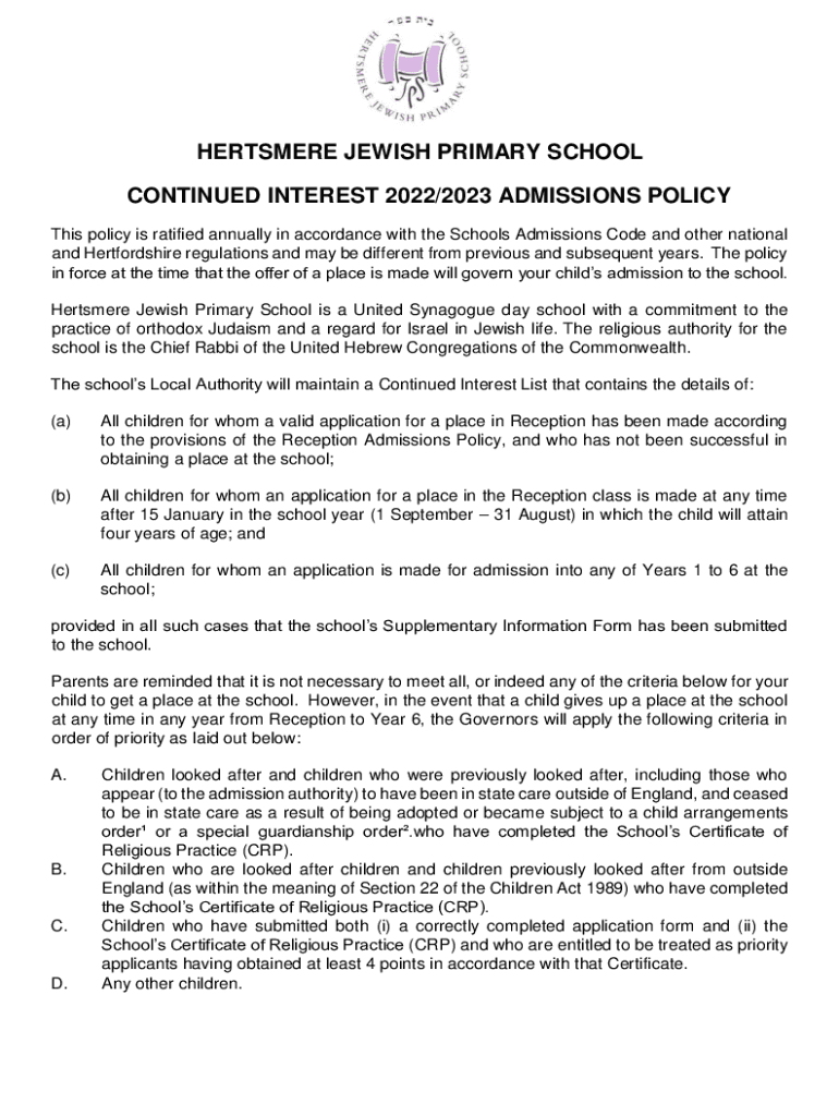 Fillable Online HertsmereJewishSchoolContinuedInterest Fax