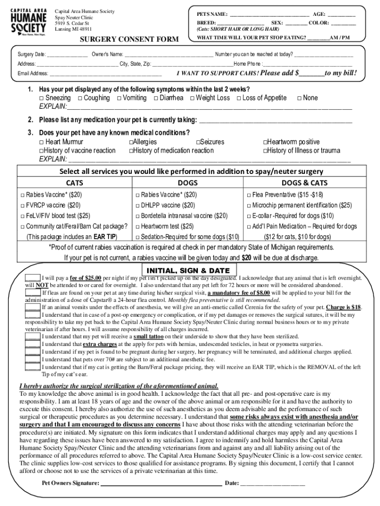 SPAY NEUTER ASSISTANCE APPLICATION (ONE Preview on Page 1
