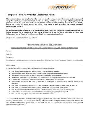 Template Third Party Rider Disclaimer Form