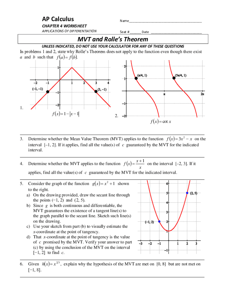 Fillable Online chapter 4 worksheet applications of differentiation ...