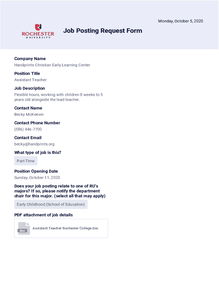 Fillable Online Hand in Hand Early Childhood Center Jobs, Employment