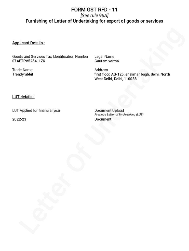 Fillable Online Furnishing of Letter of Undertaking Goods and