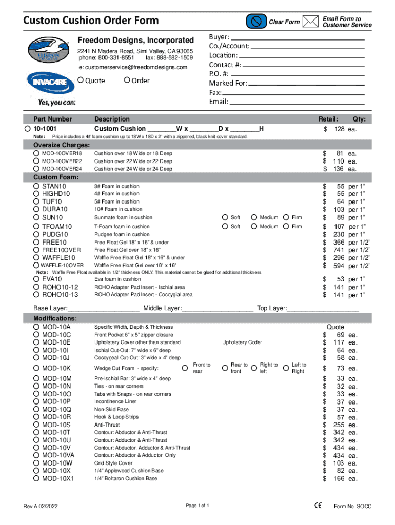 Fillable Online Custom Cushion Order Form Fax Email Print pdfFiller