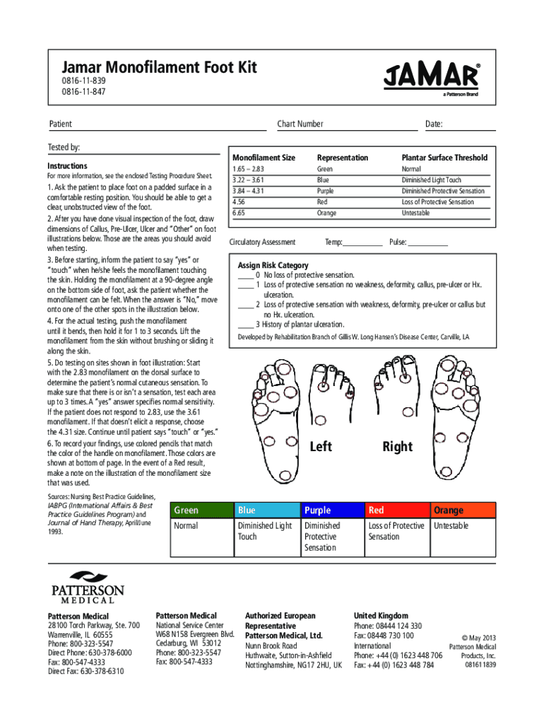 Fillable Online Table 10, How to Use a Monofilament to Test for Foot