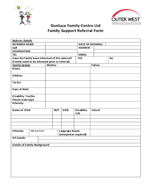 Dunluce Family Centre Ltd Family Support Referral Form