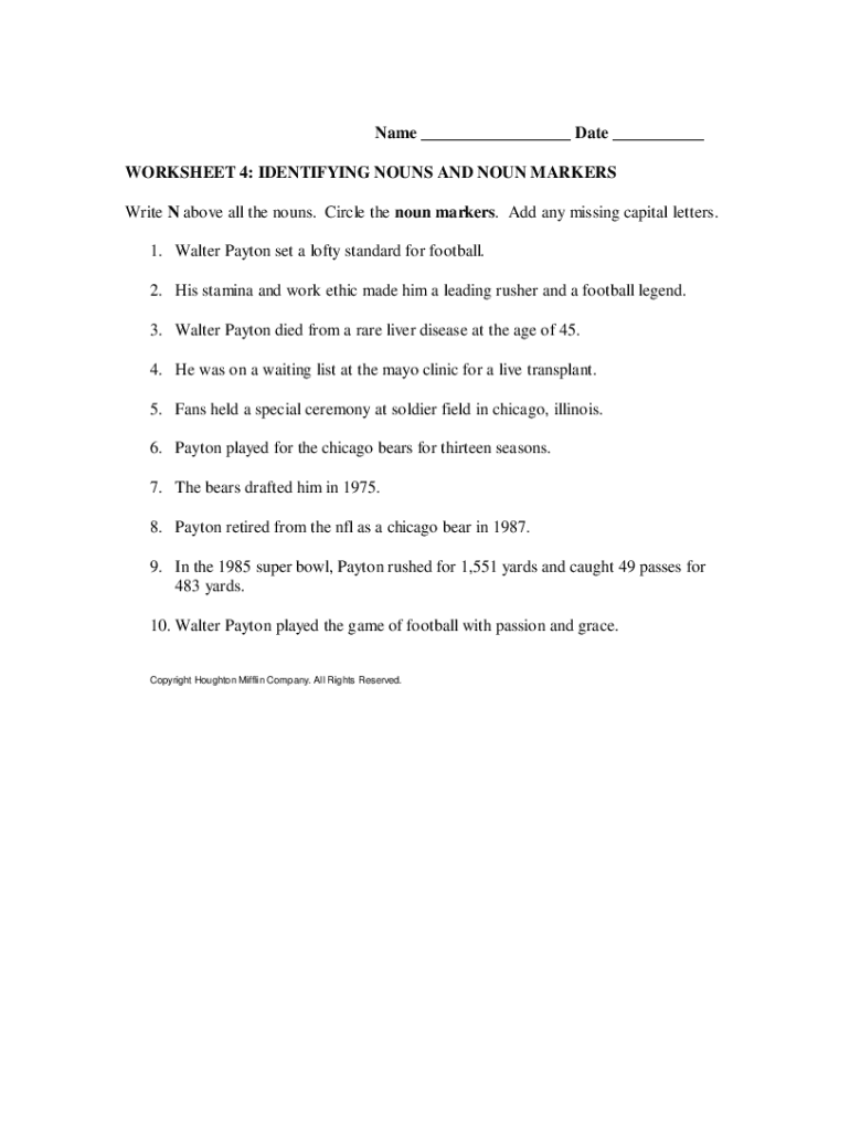 Fillable Online worksheet 4 identifying nouns and noun markers Fax Email Print pdfFiller