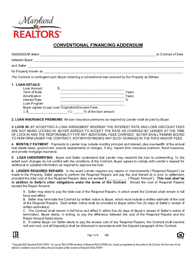 maryland conventional financing addendum Preview on Page 1