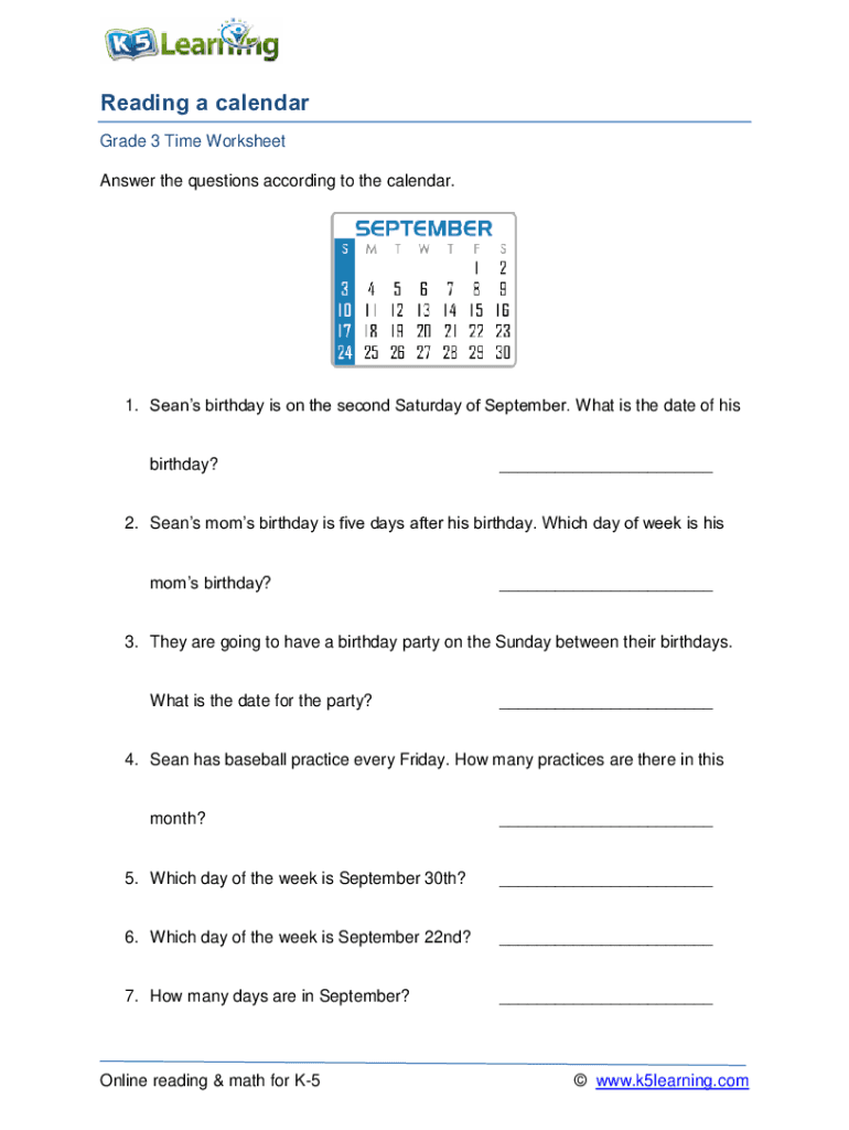 Fillable online calendar worksheets fax email print pdffiller