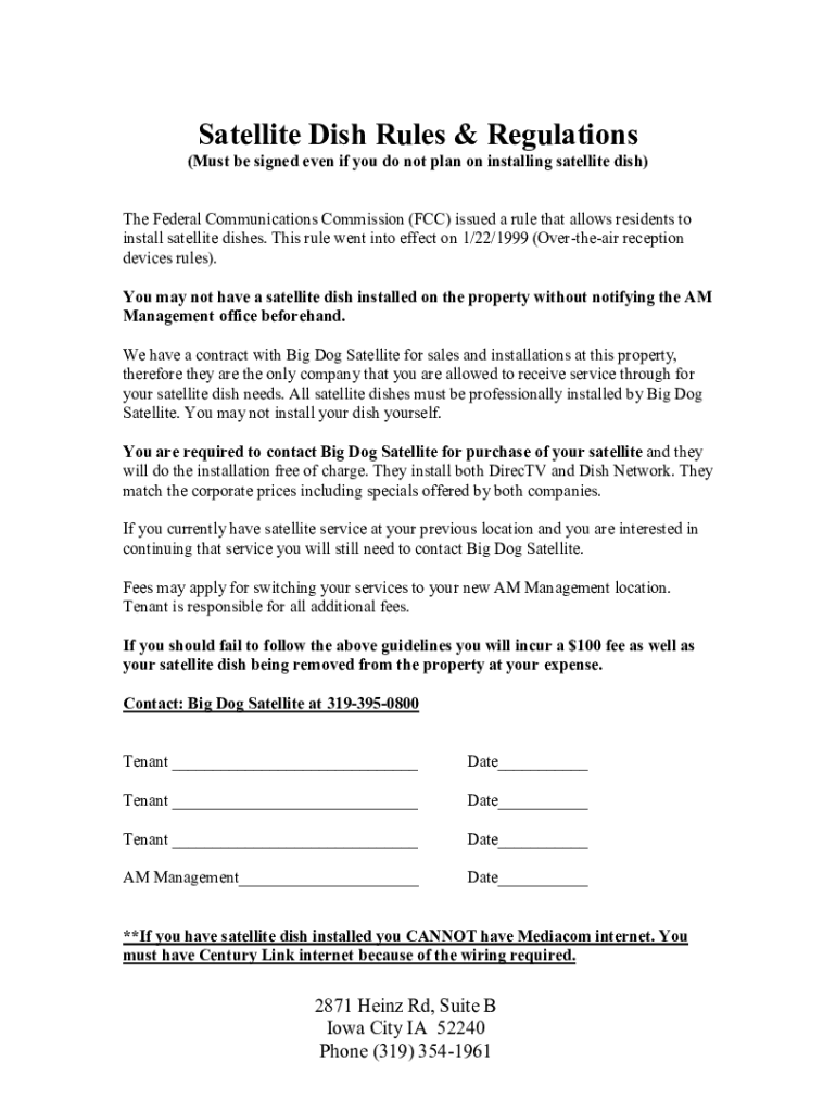 Fillable Online HOA Rules and Regulations on Satellite Dishes and More