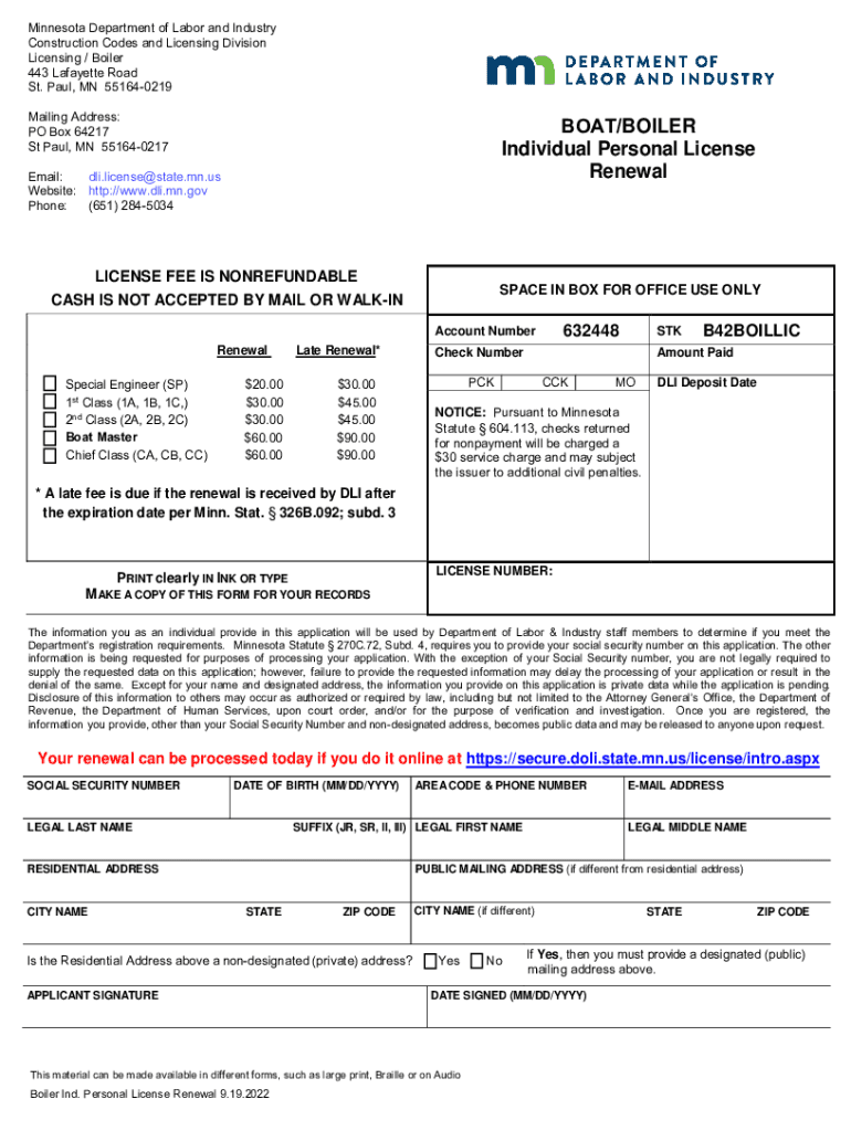 Fillable Online Mn Boiler License Renewal Fill Online, Printable