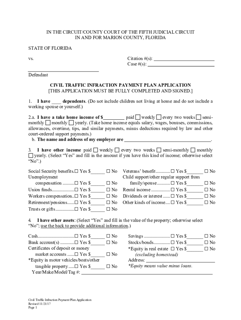 Fillable Online Civil Traffic Infraction Payment Plan Application Fax Email Print pdfFiller