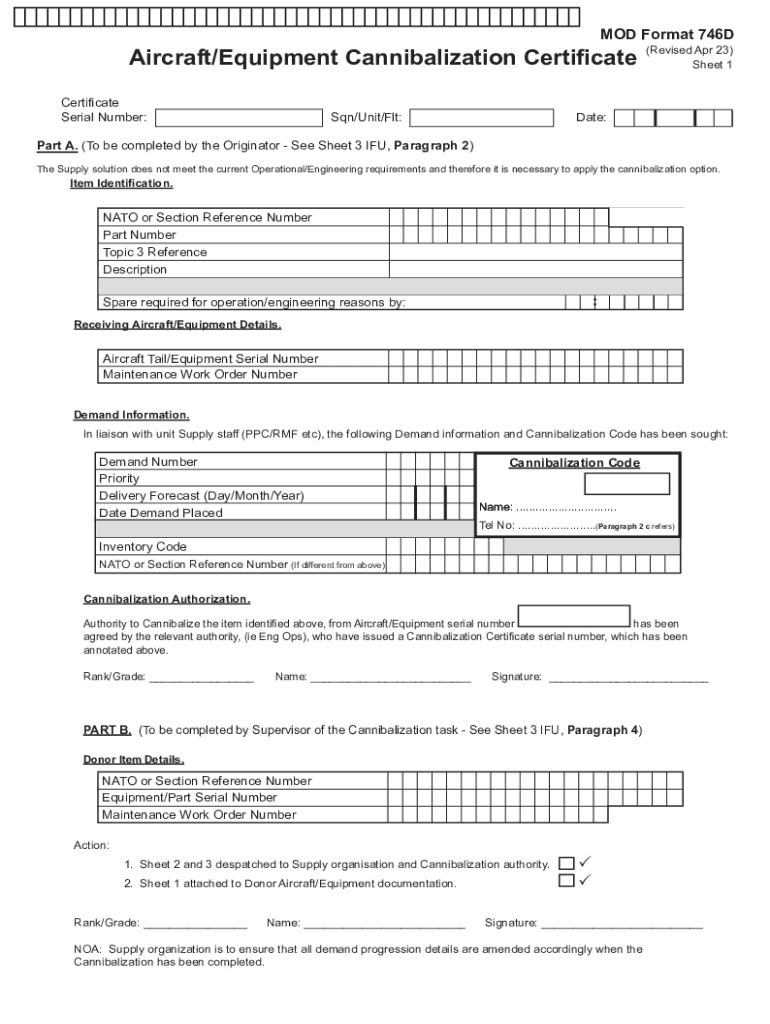 Fillable Online MOD Form 746D (Revised Apr 15) PPQ50 Sheet 1 ... Fax ...