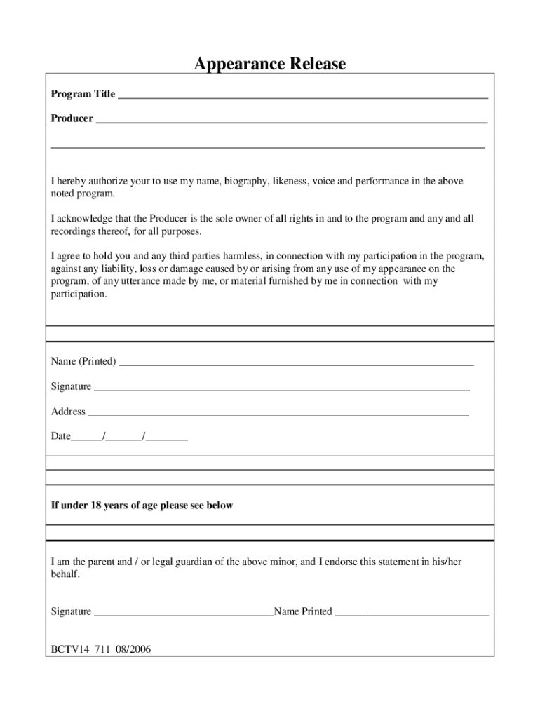 Fillable Online personal appearance release form Fax Email Print pdfFiller