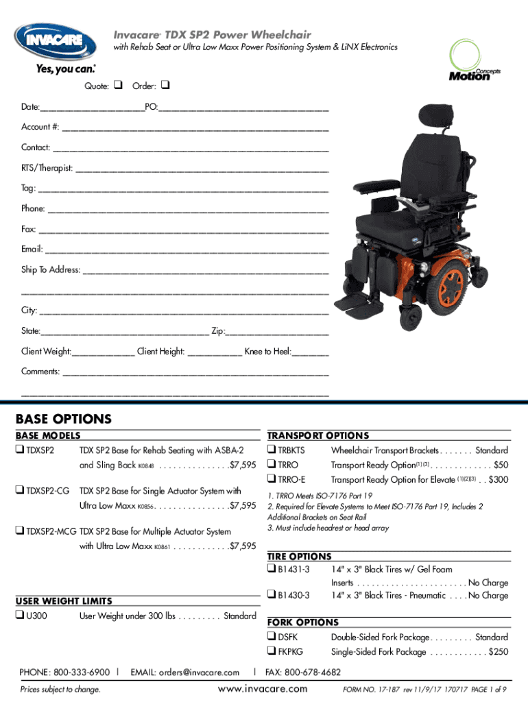 Fillable Online TRD0433 REV B INVACARE TDX SP2 HD Brochure.indd Fax