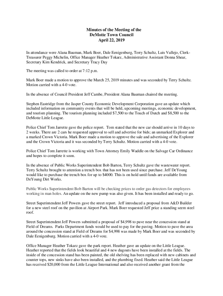 Fillable Online DeMotte Town Council reelects officers Fax Email Print