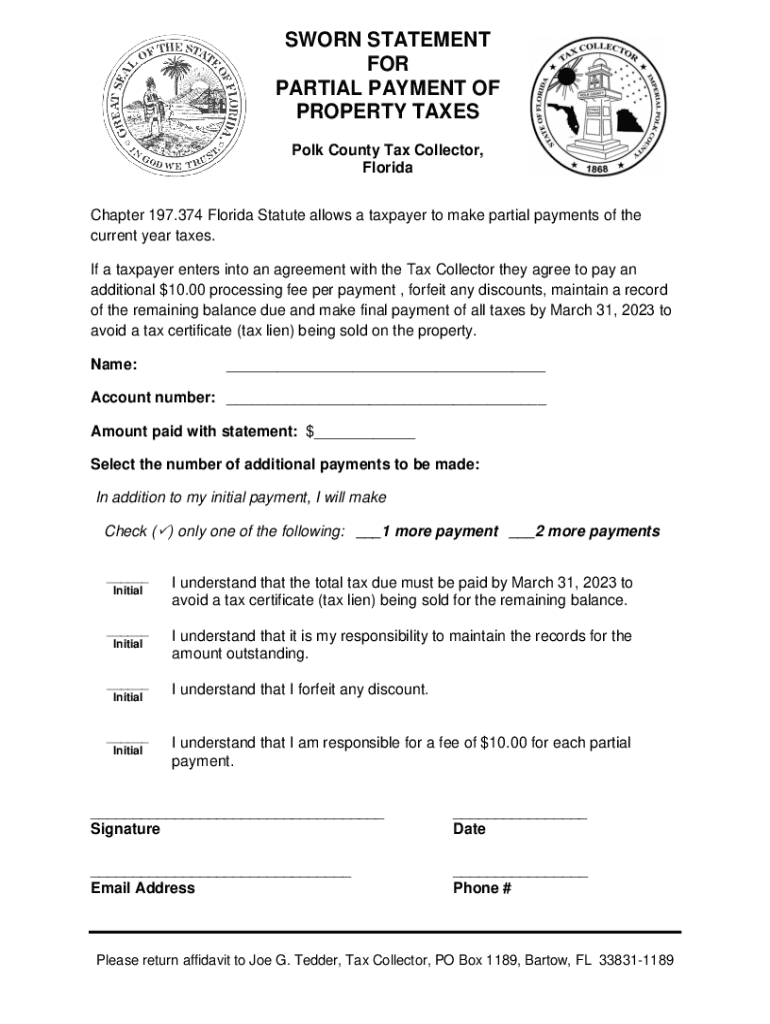Fillable Online Section 197.374 Partial payment of current year taxes