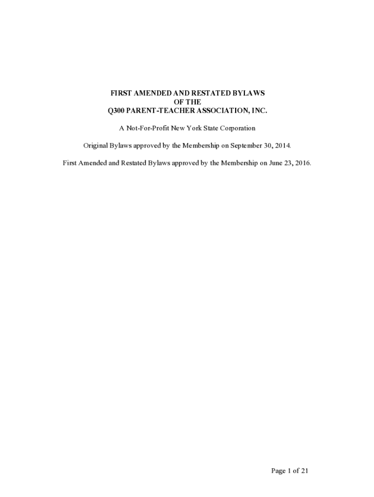 Fillable Online Page 1 of 21 FIRST AMENDED AND RESTATED BYLAWS OF ...