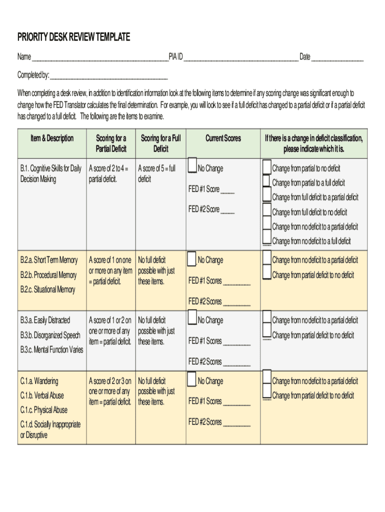 Fillable Online PRIORITY DESK REVIEW TEMPLATE Fax Email Print pdfFiller