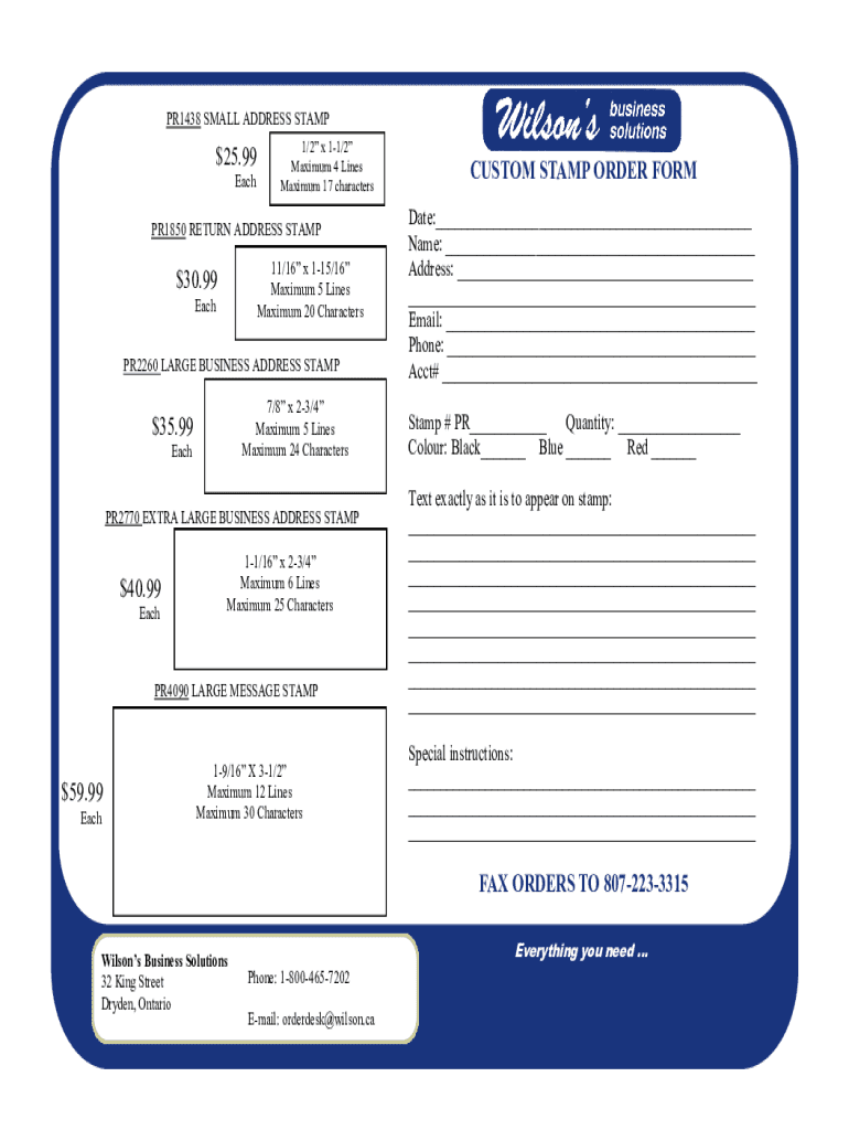Fillable Online www1 wilson custom stamp order form Fax Email Print